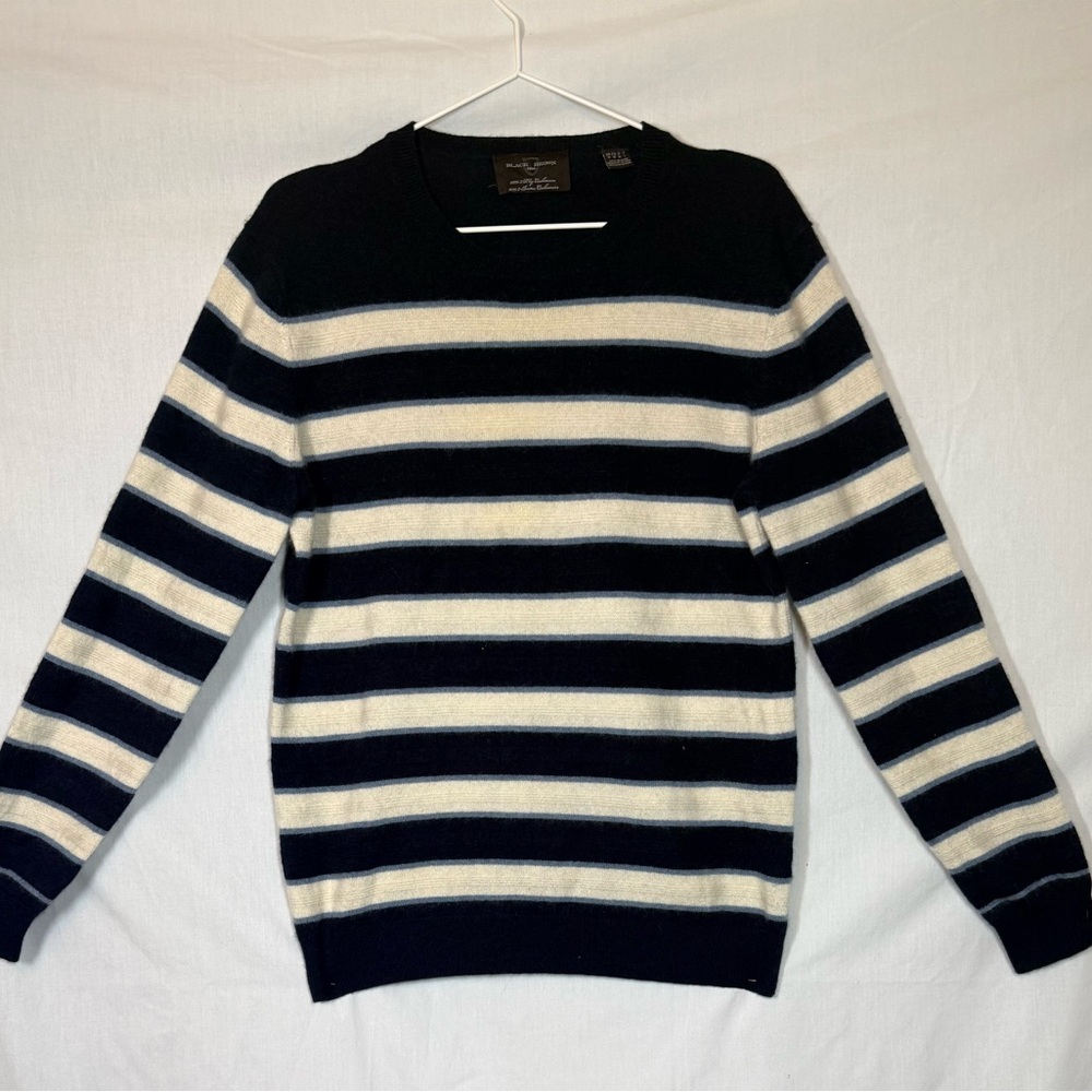 Black Brown 1826 100% CASHMERE Men's Navy and Cream Striped Sweater